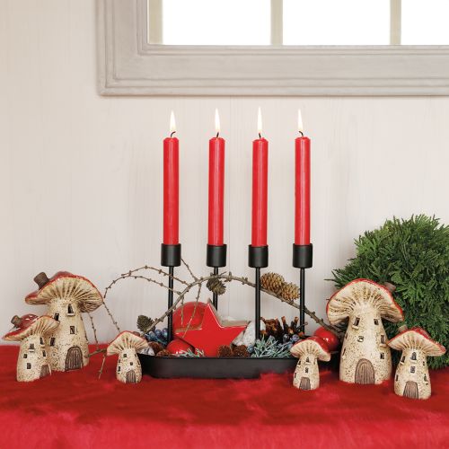 Lantaarn keramische paddenstoelen herfstdecoratie H12,5/14cm 2 stuks