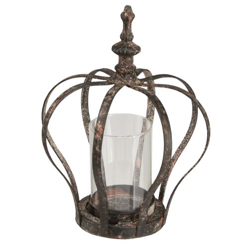 Floristik24 Lantaarn Kroon Bruin Roest Met Kaars Glas Ø14cm H18cm