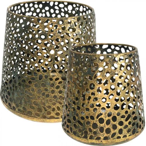 Windlicht lantaarn goud Ø14/20,5cm H14,5/19,5cm set van 2