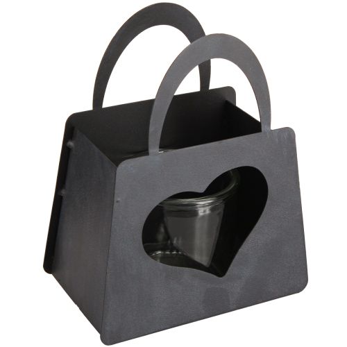 Artikel Lantaarn Metalen Decoratie Zak met Hart Antraciet H18cm 2st