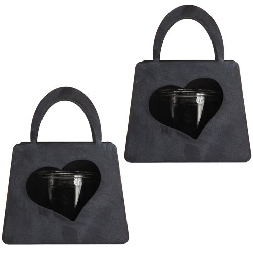Artikel Lantaarn Metalen Decoratie Zak met Hart Antraciet H18cm 2st