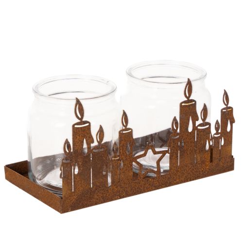 Metalen lantaarn met glazen inzetstuk, roestkleurige metalen afwerking, decoratieve kaarsenhouder, 21,5 cm kopen | Floristik24.nl