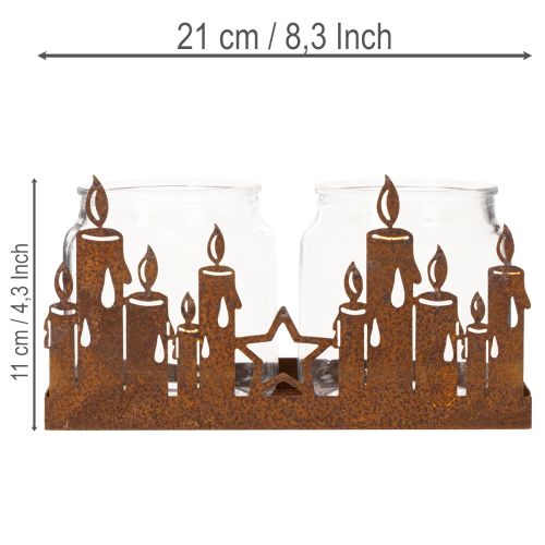 Metalen lantaarn met glazen inzetstuk, roestkleurige metalen afwerking, decoratieve kaarsenhouder, 21,5 cm | Floristik24.nl
