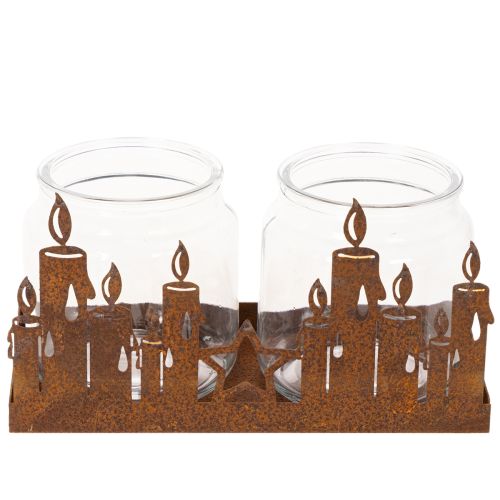 Metalen lantaarn met glazen inzetstuk, roestkleurige metalen afwerking, decoratieve kaarsenhouder, 21,5 cm | Floristik24.nl