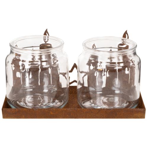 Metalen lantaarn met glazen inzetstuk, roestkleurige metalen afwerking, decoratieve kaarsenhouder, 21,5 cm | Floristik24.nl