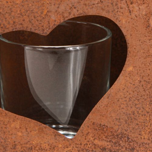 Artikel Lantaarn metalen tas roest met glazen inzetstuk H15cm 2 stuks