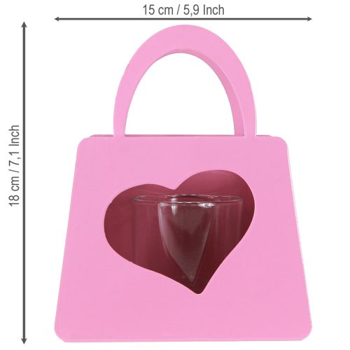 Artikel Lantaarn metaal met glazen inzetstuk roze H18cm 2 stuks