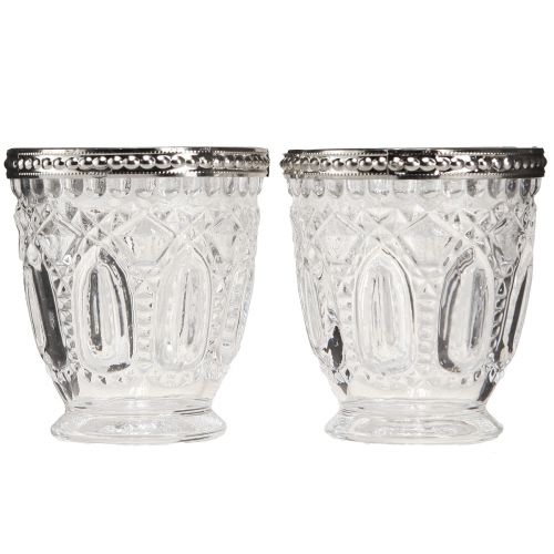 Artikel Windlicht retro glas met metalen rand helder Ø7cm H8cm 6 st