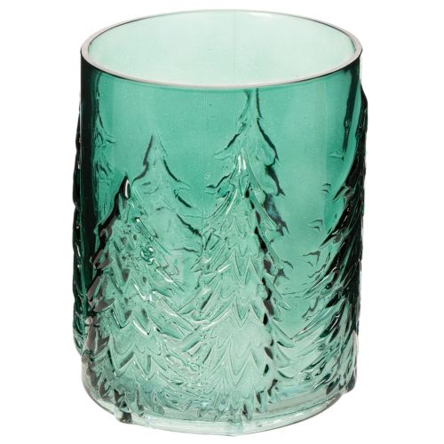Glazen votiefkaarsenhouder met reliëf van dennenbomen, kerstdecoratie, 16 cm kopen | Floristik24.nl
