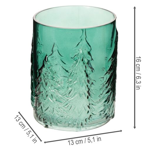Glazen votiefkaarsenhouder met reliëf van dennenbomen, kerstdecoratie, 16 cm | Floristik24.nl