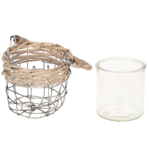 Theelichthouder, glas, metaal, wilgenhout, Ø10,5 cm, 3 stuks | Floristik24.nl