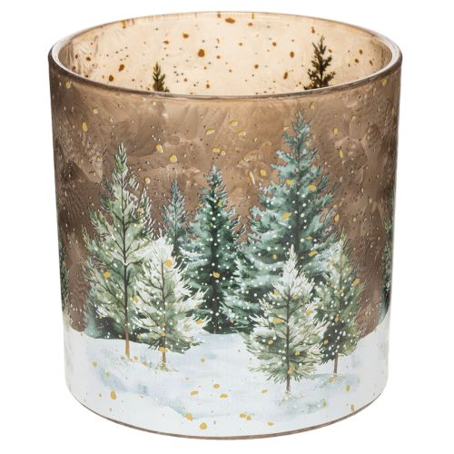 Glazen theelichthouder met dennenbosmotief, winterdecoratie, 15 cm kopen | Floristik24.nl