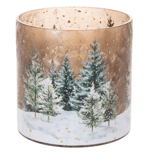Glazen theelichthouder met winterbos in de sneeuw, kerstdecoratie, 20 cm kopen | Floristik24.nl
