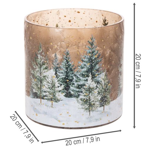 Glazen theelichthouder met winterbos in de sneeuw, kerstdecoratie, 20 cm | Floristik24.nl