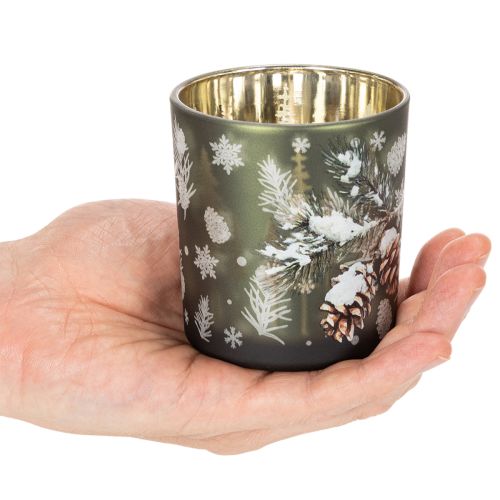 Glazen theelichthouder met takje winterdennenhout, 8 cm, 2 stuks | Floristik24.nl