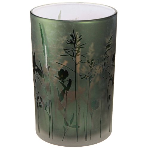 Floristik24 Lantaarn van wit glas met groen weidemotief H18cm