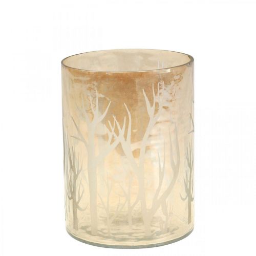 Lantaarn Glas Decoratie Bomen Bruin Theelicht Glas Ø9.5cm H13.5cm