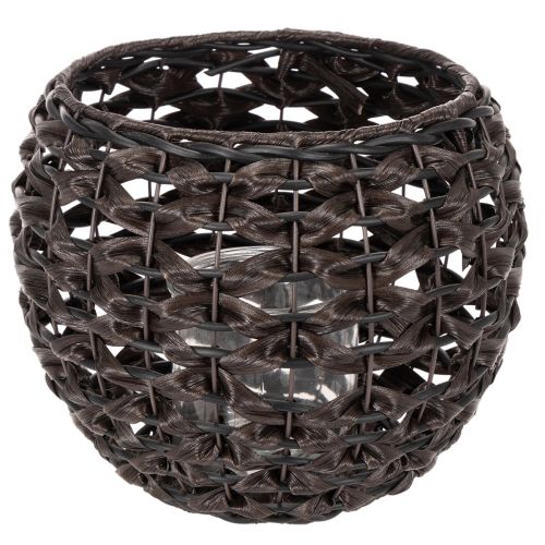 Geweven theelichthouder, zwart en bruin, zomerdecoratie, Ø31cm H25cm