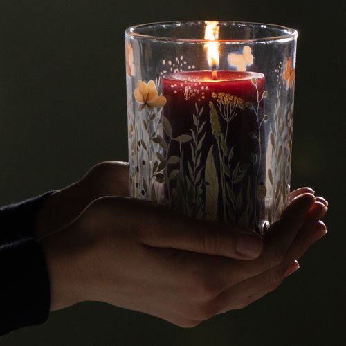 Artikel Decoratieve glazen lantaarn met vlinderweidemotief voor stijlvolle woonaccessoires, 18 cm, 2 stuks