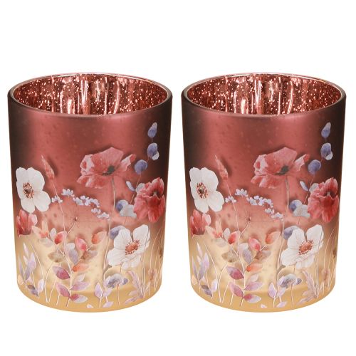 Artikel Decoratieve glazen lantaarn met bloemenmotief voor een elegante woondecoratie, 12,5 cm, 2 stuks