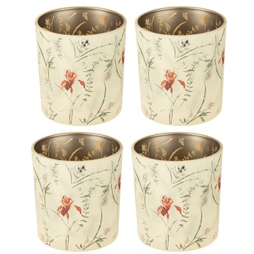 Artikel Decoratieve glazen lantaarn met bloemenmotief voor een sfeervolle inrichting, 8 cm, 4 stuks.