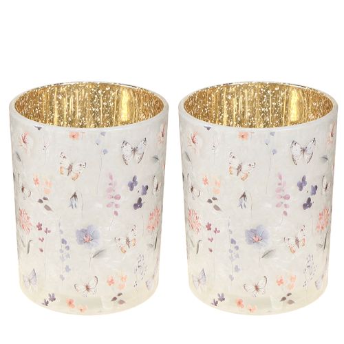 Artikel Glazen theelichthouder met vlindermotief voor gezellige momenten, 12,5 cm, 2 stuks