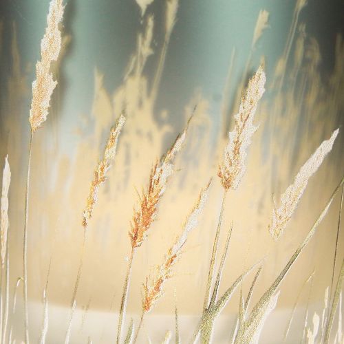 Floristik24 Decoratieve glazen lantaarn met grasmotief voor sfeervolle kameraccenten, blauw, 8 cm, 4 stuks.