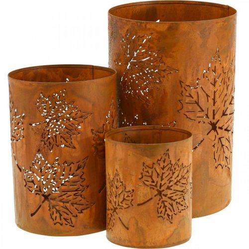 Herfst decoratie lantaarn roest look H20/15/10cm set van 3
