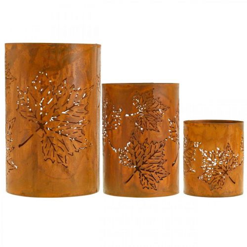 Artikel Herfst decoratie lantaarn roest look H20/15/10cm set van 3