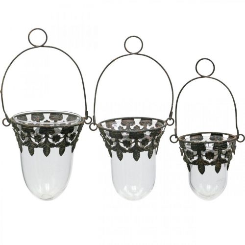 Floristik24 Lantaarn glas om decoratie op te hangen 24/28/30cm set van 3