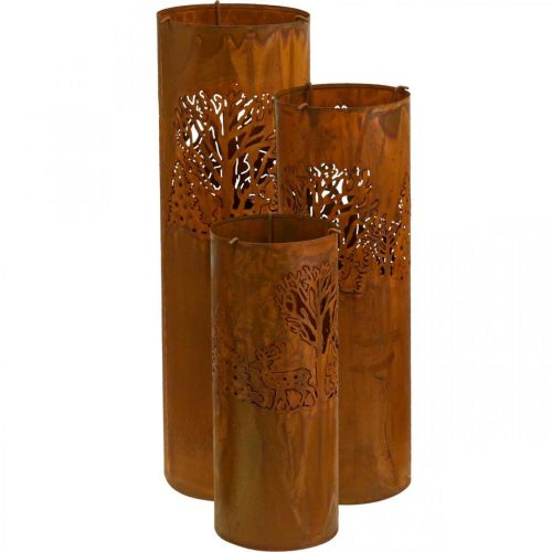 Floristik24 Kandelaar roest look decoratie hert 30/38.5/45cm set van 3