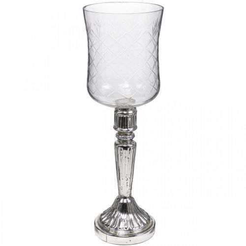 Floristik24 Lantaarn glas kaars glas antiek look helder, zilver Ø11.5cm H34.5cm
