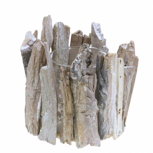 Floristik24 Lantaarn hout wit gewassen Ø14cm H14cm