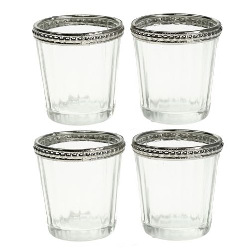 Floristik24 Theelicht glas antiek met metalen rand Ø6cm H6cm 4st