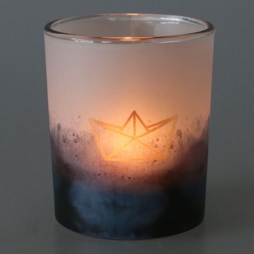 Floristik24 Lantaarns blauw en wit met boot en vis Ø6cm