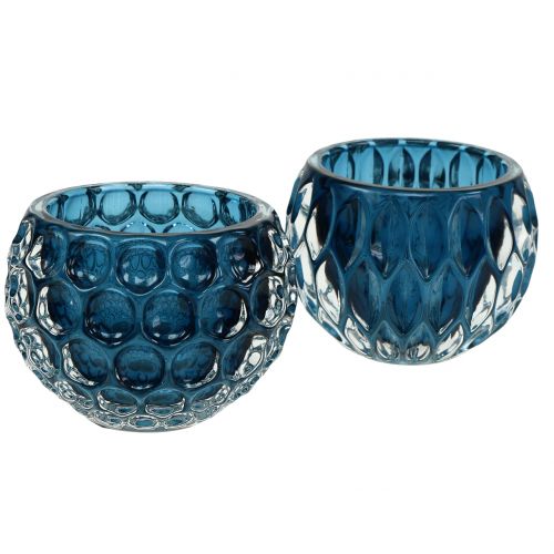 Floristik24 Glazen lantaarns donkerblauw Ø8cm H6cm 2st