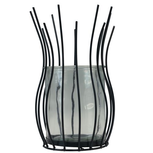 Lantaarn glas metaal decoratieve zwarte beker Ø17cm H27cm