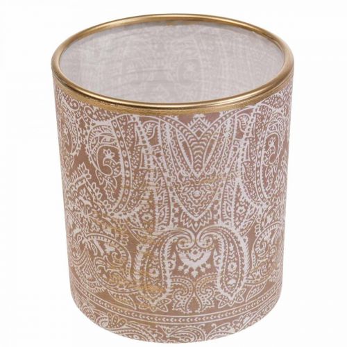 Artikel Lantaarn Glas Waxinelichthouder Paisley Patroon Ø8cm H9cm 2st