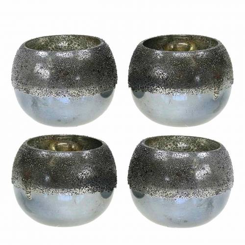 Lantaarn glas zilver Ø8.5cm H6.5cm 4st