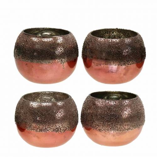 Lantaarn glas koper Ø8,5cm H6,5cm 4st
