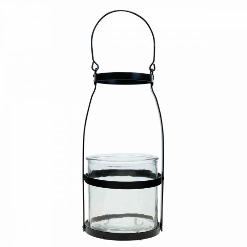 Floristik24 Lantaarn glas met handvat kandelaar zwart H25cm