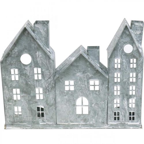 Artikel Raamdecoratie Kerst, lantaarn, diorama huis serie, metalen decoratie zilver shabby chic L20cm H20cm