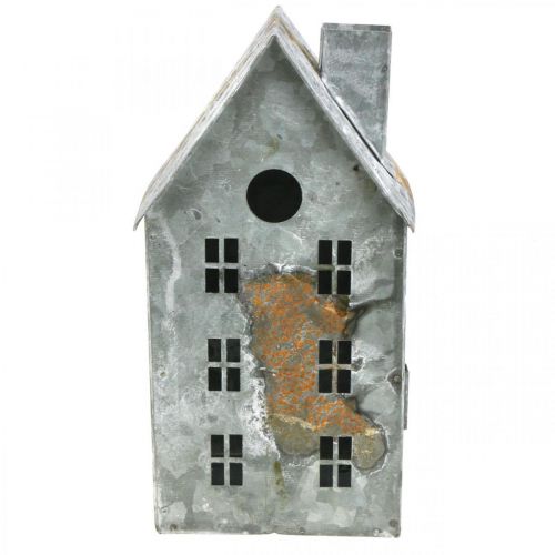 Floristik24 Lantaarnhuis metaal shabby chic gewassen wit, roest H20cm