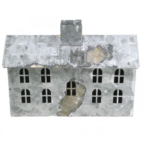 Floristik24 Lantaarnhuis metaal, decoratie voor Kerstmis, shabby chic, white wash, antiek look H12.5cm L17.5cm