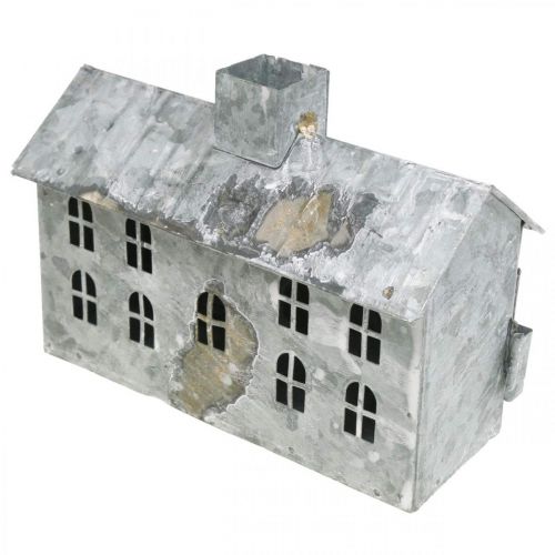 Artikel Lantaarnhuis metaal, decoratie voor Kerstmis, shabby chic, white wash, antiek look H12.5cm L17.5cm