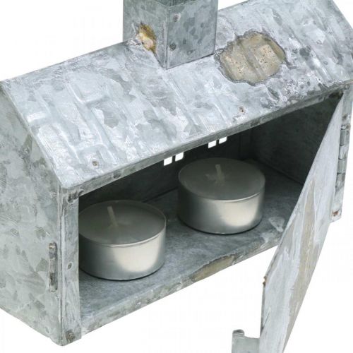 Artikel Lantaarnhuis metaal, decoratie voor Kerstmis, shabby chic, white wash, antiek look H12.5cm L17.5cm