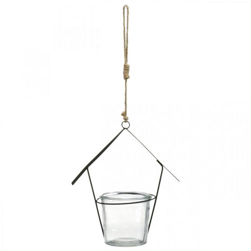 Artikel Lantaarnhuis, theelichthouder om op te hangen, metalen decoratie, glas H21.5cm 2st