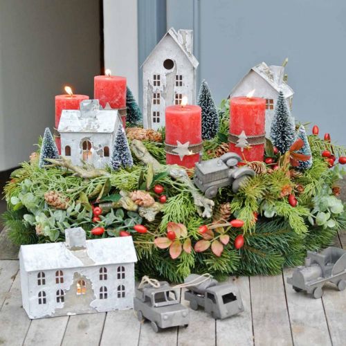 Floristik24 Lantaarnhuis metaal shabby chic gewassen wit, roest H20cm
