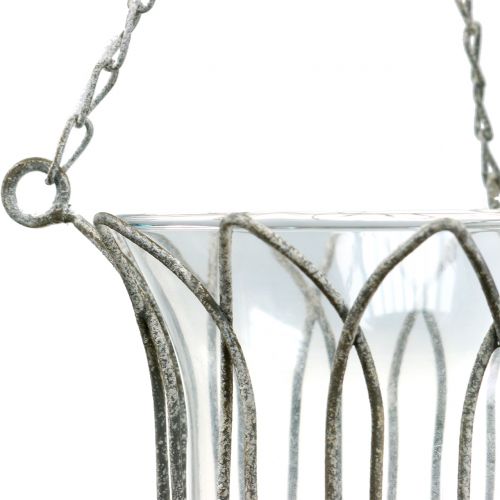 Floristik24 Windlicht om op te hangen grijs Ø14cm H45cm