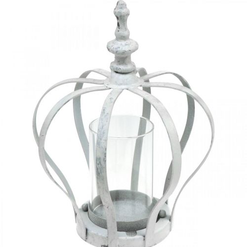 Floristik24 Windlichtkroon, metalen decoratie in vintage stijl, wit shabby chic Ø14cm H19cm